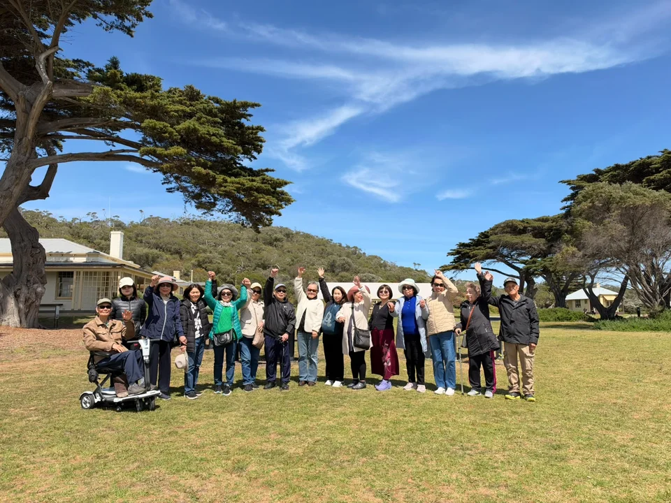 VN Care Network community members gathered outdoors by the coast on their October outing
